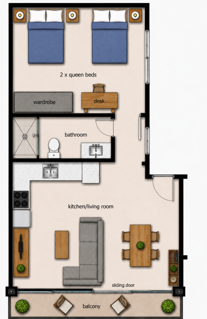 Apartment 101 layout and sleeping plan