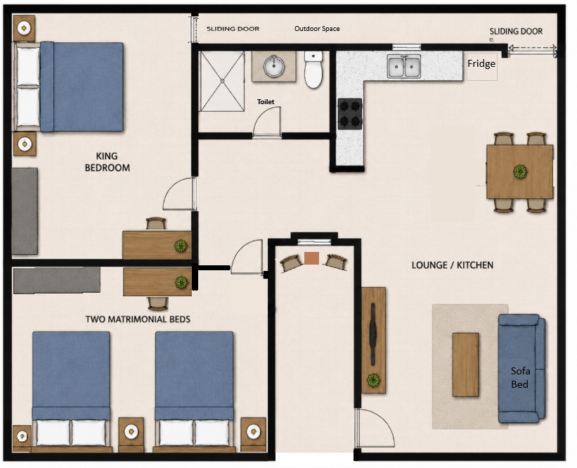 Apartment 102 layout and sleeping plan