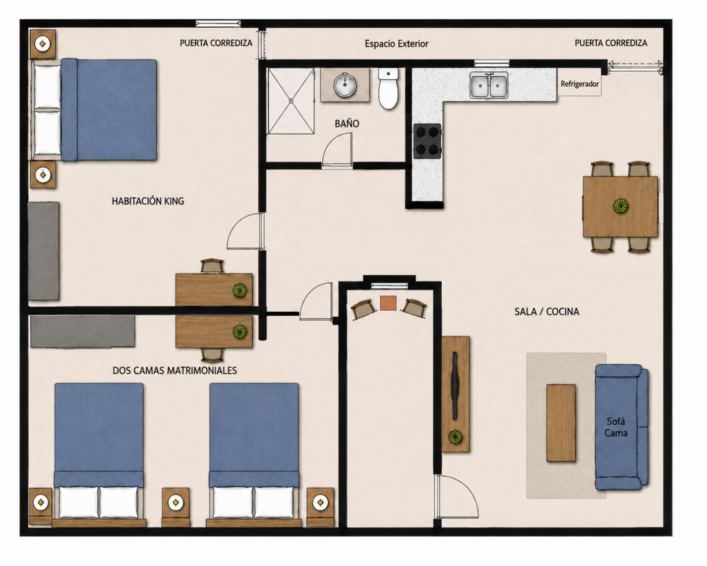 Apartment 102 layout and sleeping plan